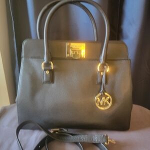 Michael Kors Black Leather Satchel with Detachable Strap